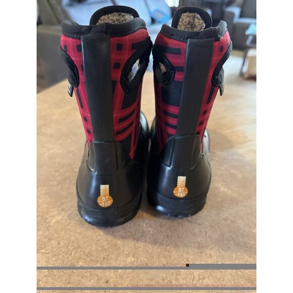 Bogs- Red & Black Plaid Waterproof Rain Boots Kids Size 1 - Picture 5 of 8